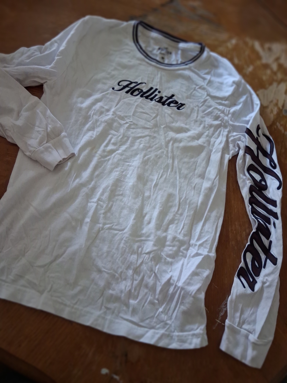 Hollister White Tee with Navy Trim and Script